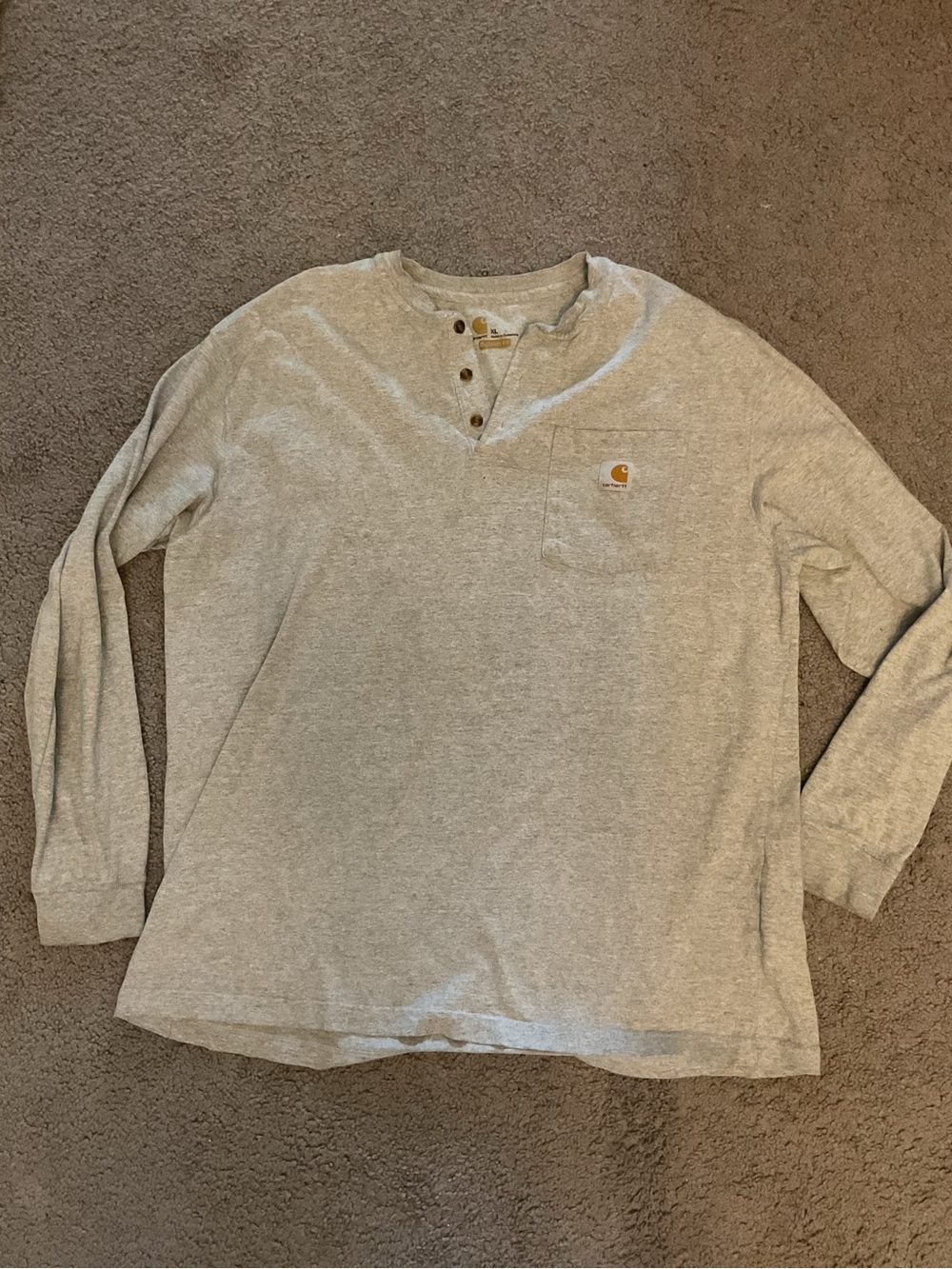 Carhartt Men’s Gray Henley Shirt Top Long Sleeves Workwear Casual sz XL